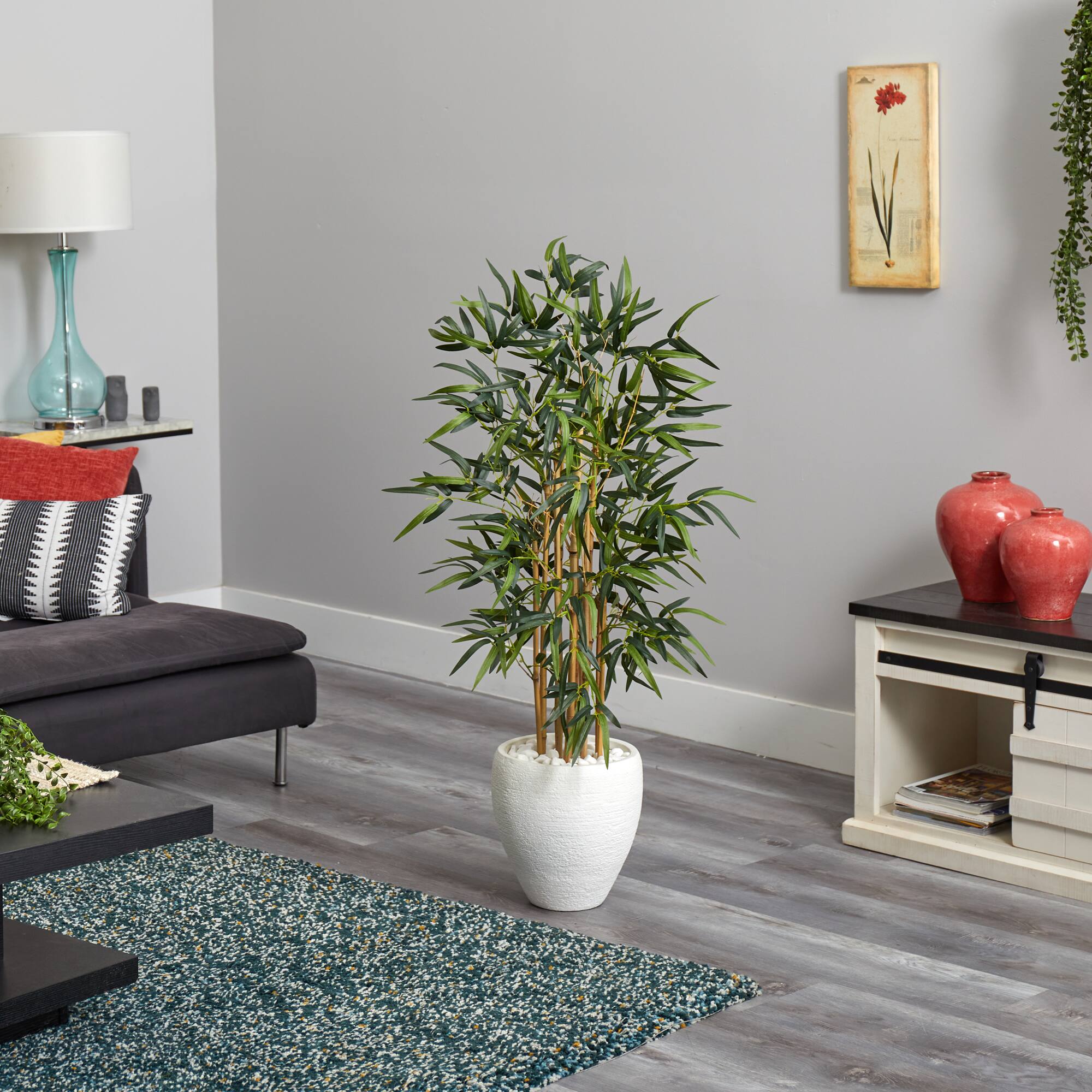 4ft. Bamboo Tree in White Oval Planter